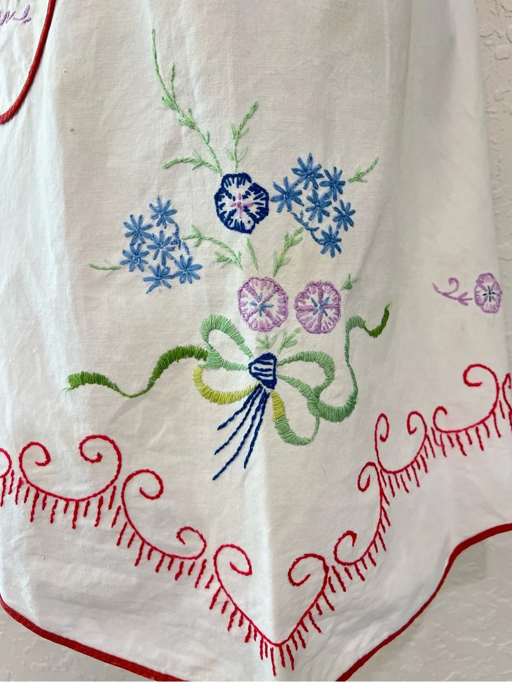 Vintage Hand Embroidered Hostess Apron Personalized Marie Floral